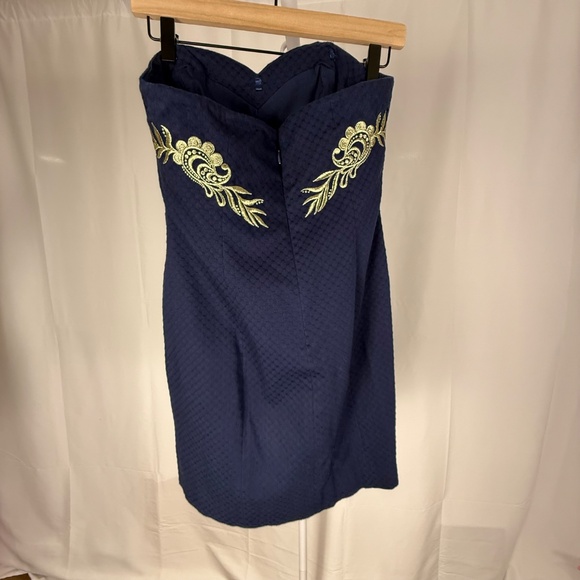 Lilly Pulitzer Women's Demi Strapless Navy Gold Embroidered Dress Size 0 Formal - Picture 3 of 11